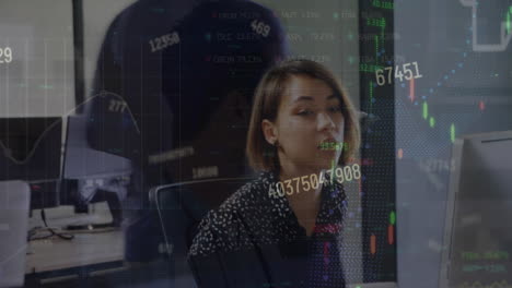 Animation-Der-Finanzdatenverarbeitung-über-Eine-Asiatische-Geschäftsfrau-Im-Büro
