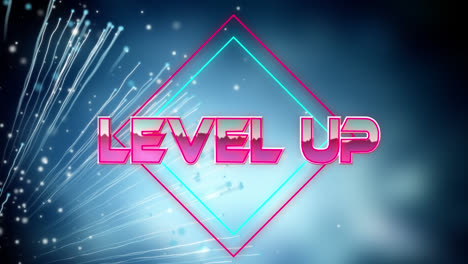 Animation-of-level-up-text-over-neon-lines-and-blue-glowing-background