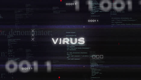 Animation-of-binary-codes-over-virus-text-in-circuit-board-pattern-against-computer-language