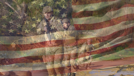 Animation-Der-Flagge-Der-USA-über-Verschiedene-Soldaten