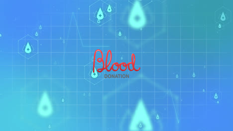 Animation-of-medical-icons-and-blood-donation-text-on-blue-background