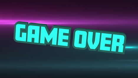 Animation-of-game-over-text-banner-over-purple-and-blue-light-trails-against-black-background
