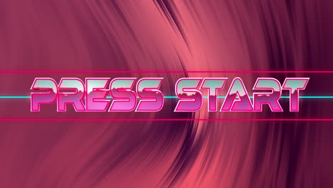 Animation-of-glitch-effect-over-press-start-text-against-pink-digital-wave-textured-background