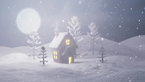 Animation-of-window-over-house-and-winter-landscape