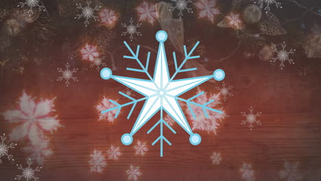 Animation-Des-Schneeflockensymbols-über-Mehreren-Schneeflocken-Vor-Rotem-Hintergrund-Mit-Kopierbereich