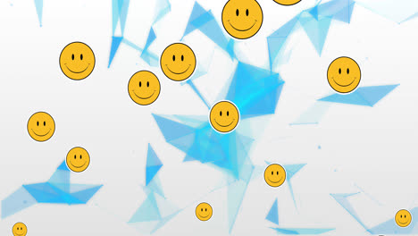Animation-of-emoji-icons-and-shapes-over-white-background
