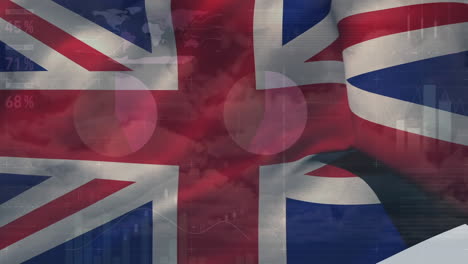 Animation-Der-Statistischen-Datenverarbeitung-Vor-Dem-Hintergrund-Einer-Wehenden-Britischen-Flagge