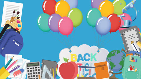 Animation-of-back-to-school-text-over-school-icons-and-balloons