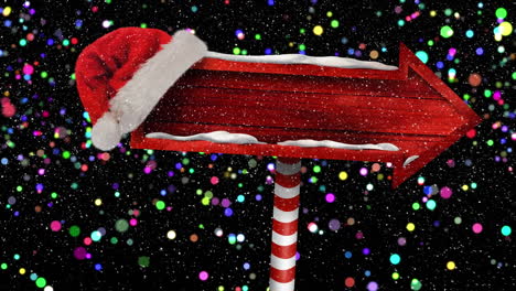 Animation-Einer-Weihnachtsmütze-Mit-Weihnachtsmann-Auf-Einem-Roten-Schild-Mit-Kopierraum-Und-Lichtern-Im-Hintergrund