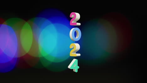 Animation-of-2024-text-over-spot-lights-on-black-background