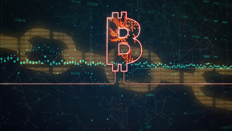 Animación-Del-Signo-De-Bitcoin-Con-Placa-De-Circuito-Sobre-Blockchain-Y-Procesamiento-De-Datos