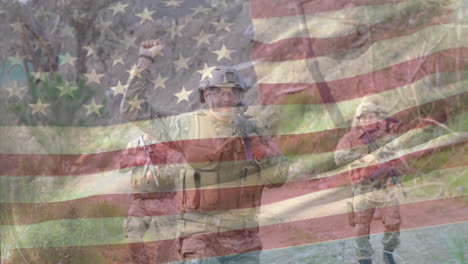 Animación-De-La-Bandera-De-Estados-Unidos-Sobre-Diversos-Soldados.