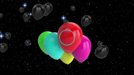 Animation-of-multi-coloured-balloons-with-copy-space-over-black-background