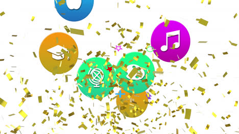 Animation-of-confetti-over-social-media-icons-on-white-background