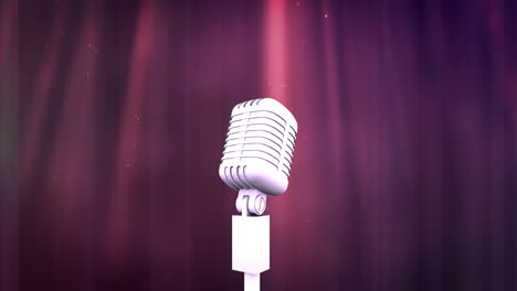 Animation-of-spotlight-on-retro-microphone-in-front-of-dark-red-theatre-curtain