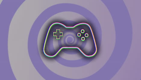 Animation-of-glitch-effect-over-video-game-controller-icon-against-blue-radial-background