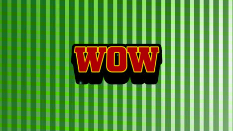 Animation-of-wow-text-over-a-retro-speech-bubble-against-green-striped-background
