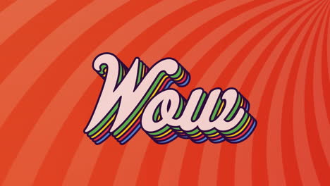 Animation-of-wow-text-banner-over-radial-rays-in-seamless-pattern-on-orange-background