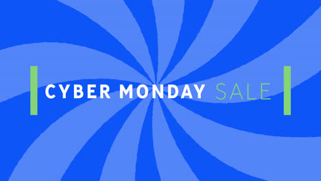 Animation-of-cyber-monday-text-between-lines-over-sunrays-against-blue-background