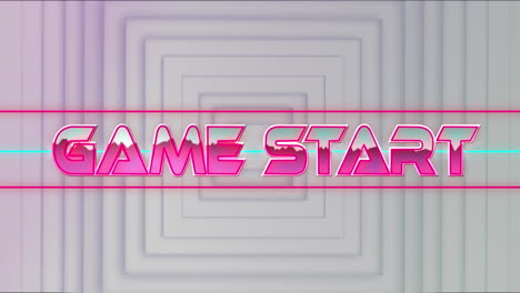 Animation-of-game-start-text-banner-against-neumorphic-white-background-with-square-patterns