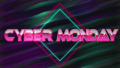 Animation-of-cyber-monday-text-banner-against-gradient-light-trails-on-black-background