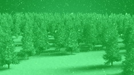 Animation-of-christmas-trees-and-snow-falling-on-green-background