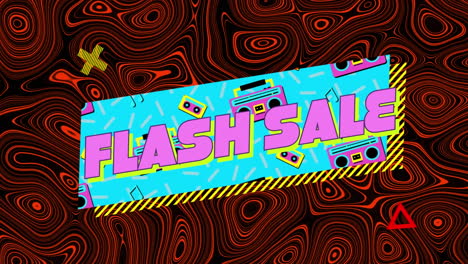 Animation-Des-Flash-Sale-Textes-über-Abstraktem-Rotem-Flüssigem-Kaleidoskopmuster-Auf-Schwarzem-Hintergrund