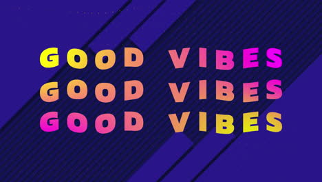 Animation-of-gradient-good-vibes-text-banner-against-abstract-striped-on-blue-background
