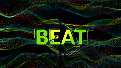 Animation-of-beat-text-over-black-background-with-waves