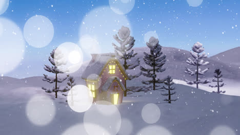 Animation-Von-Lichtpunkten-über-Haus-Und-Winterlandschaft