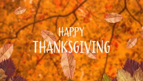 Animation-of-happy-thanksgiving-text-over-autumn-leaves