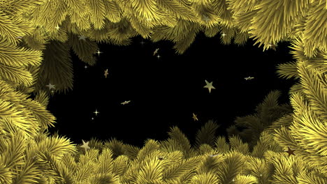 Weihnachtsbaum-Rahmen-Mit-Goldenen-Sternen-Auf-Schwarzem-Hintergrund