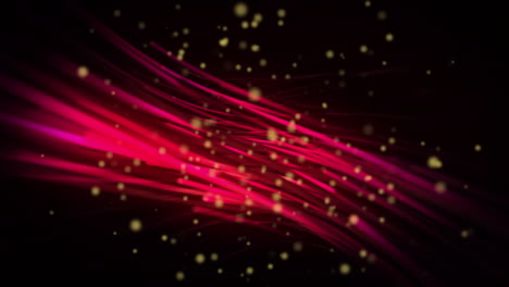 Animation-Von-Gelben-Punkten-über-Leuchtend-Roten-Lichtspuren-Vor-Schwarzem-Hintergrund-Mit-Kopierraum