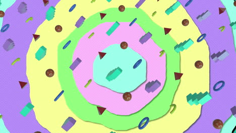 Animation-Abstrakter-3D-Formen-Und-Kreisförmiger-Bunter-Muster-In-Nahtlosem-Muster