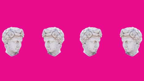 Animation-of-interference-over-head-sculptures-on-pink-background