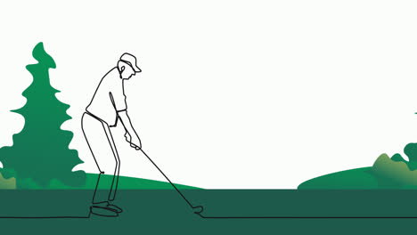 Animation-Der-Zeichnung-Eines-Männlichen-Golfspielers-über-Bäumen