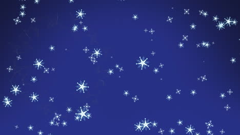 Animation-Leuchtender-Sternsymbole,-Die-Vor-Blauem-Hintergrund-Mit-Kopierraum-Fallen