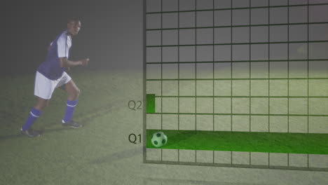 Animation-Der-Datenverarbeitung-über-Einen-Afroamerikanischen-Footballspieler,-Der-Auf-Dem-Feld-Einen-Ball-Kickt