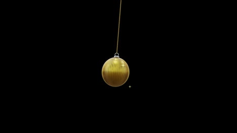 Gold-christmas-bauble-swinging-with-gold-stars-on-black-background