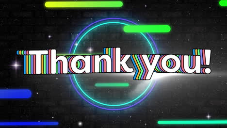Animation-of-thank-you-text-banner-and-gradient-lines-in-seamless-pattern-against-space-background