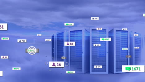 Animation-of-social-media-icons-against-computer-servers-in-the-sky