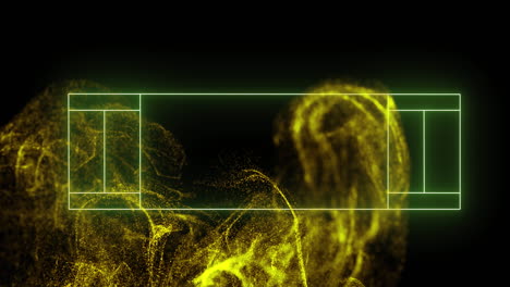 Animation-Der-Linienmarkierungen-Von-Sportplätzen-über-Einer-Gelben-Partikelwolke-Auf-Schwarzem-Hintergrund