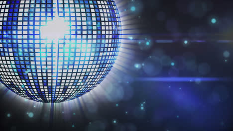 Animation-of-spinning-mirror-disco-ball-over-blue-background