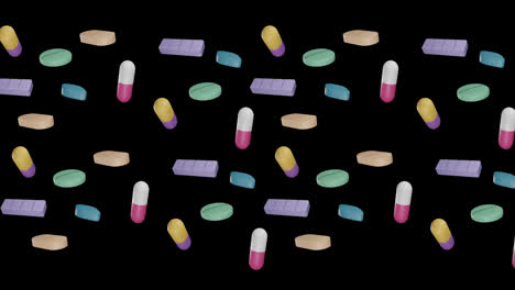 Animation-of-floating-pills-on-black-background