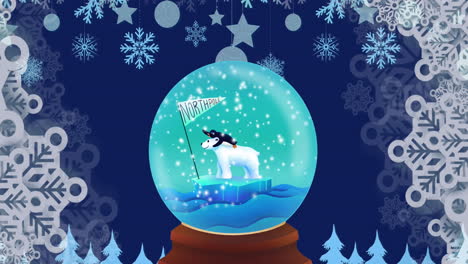 Animation-Von-Schneekugel-Weihnachtsdekorationen-über-Einer-Winterlandschaft