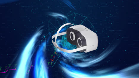 Animation-Eines-VR-Headsets-über-Blaue-Lichtspuren-Und-Datenverarbeitung