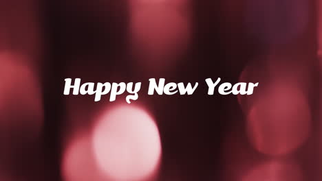 Animation-of-happy-new-year-text-over-pink-spots-of-light-background