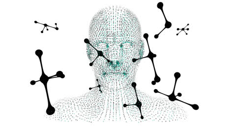 Animation-of-human-head-formed-with-binary-coding-and-confetti-on-white-background
