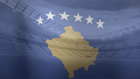Animation-Der-Flagge-Des-Kosovo-über-Einem-Sportstadion