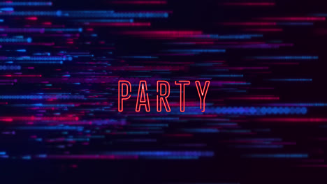 Animation-of-party-text-over-abstract-pattern-against-black-background